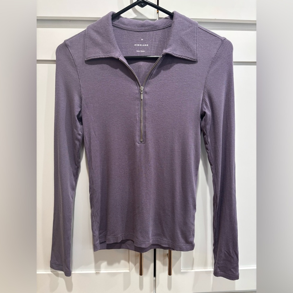 Everlane Lavender Ribbed Quarter-Zip Top